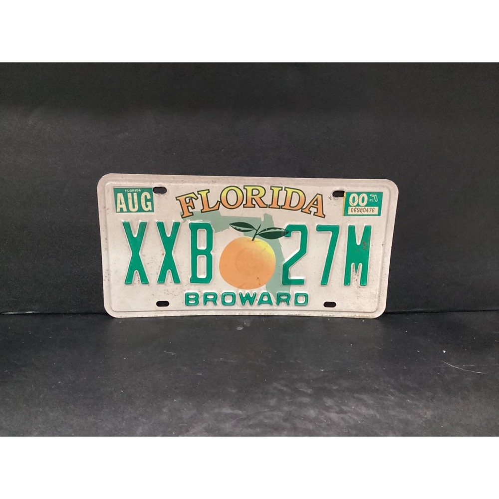 Florida State License Plate XXB 27M, Orange Green Map, 2000 Broward